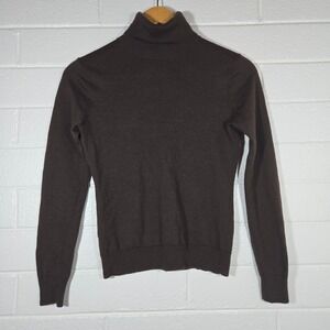 Vtg Bossini Ladies Brown 100% Merino Wool Turtleneck Sweater Large Knit Academia